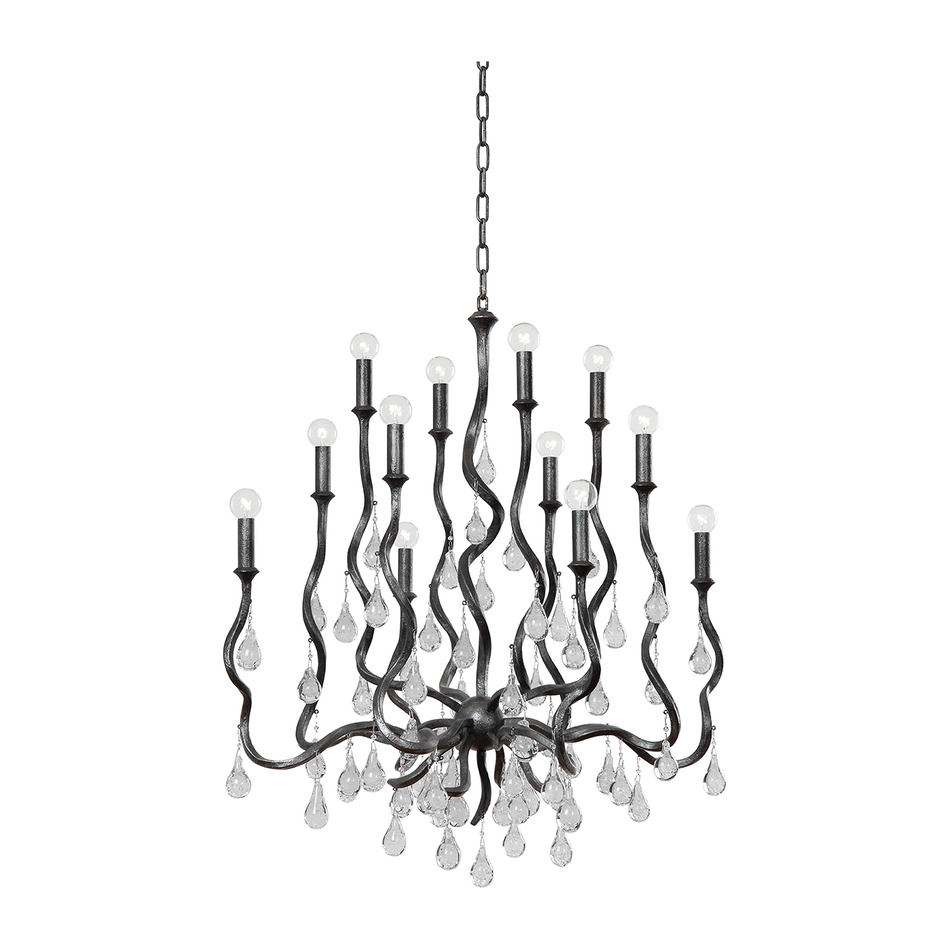 Corbett Aveline 12 Light Black Silver Leaf Chandelier Ceiling Light
