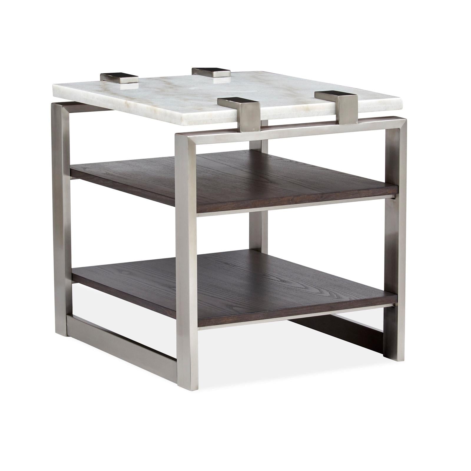 Magnussen Home Paradox Pearl White And Roasted Almond And Brushed Platinum Rectangular End Table