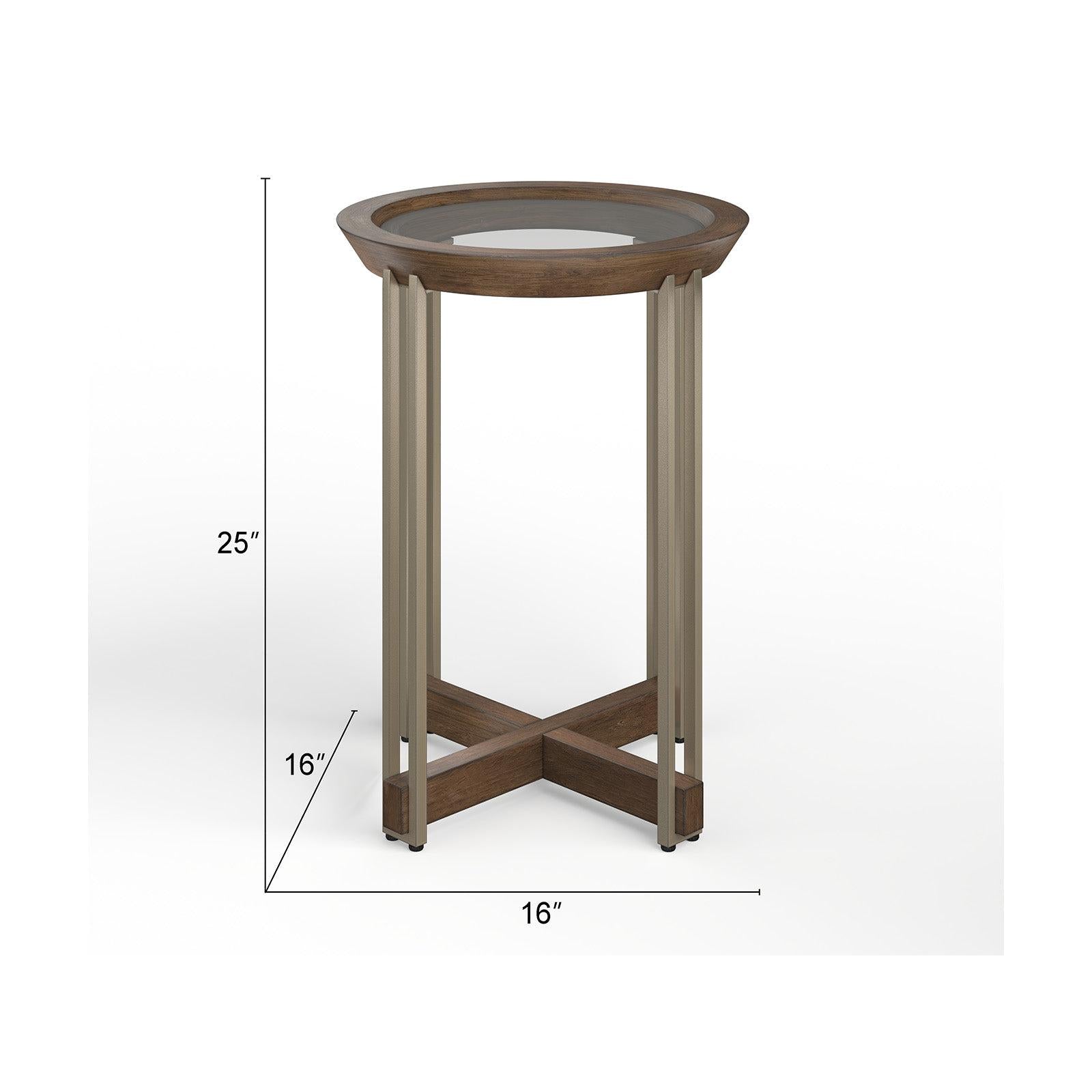Magnussen Home Elora Walnut And Tarnished Silver And Clear Glass Round Accent Table