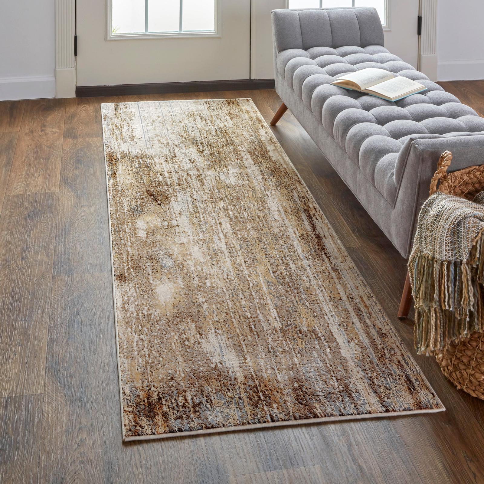 Feizy Parker 3705F Transitional Abstract Rug in Tan/Ivory/Brown