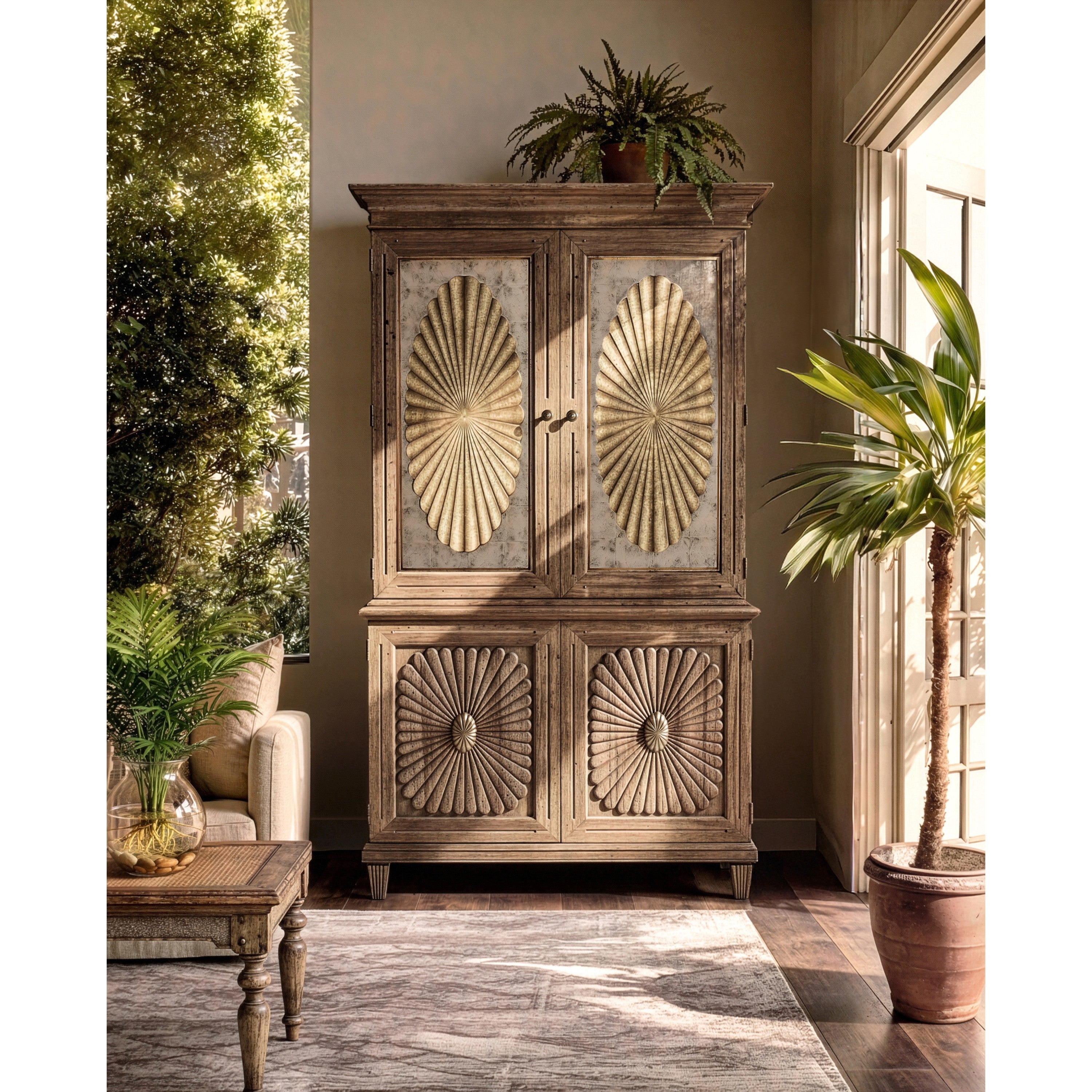 Jonathan Charles Palm Court Starburst Bar Cabinet