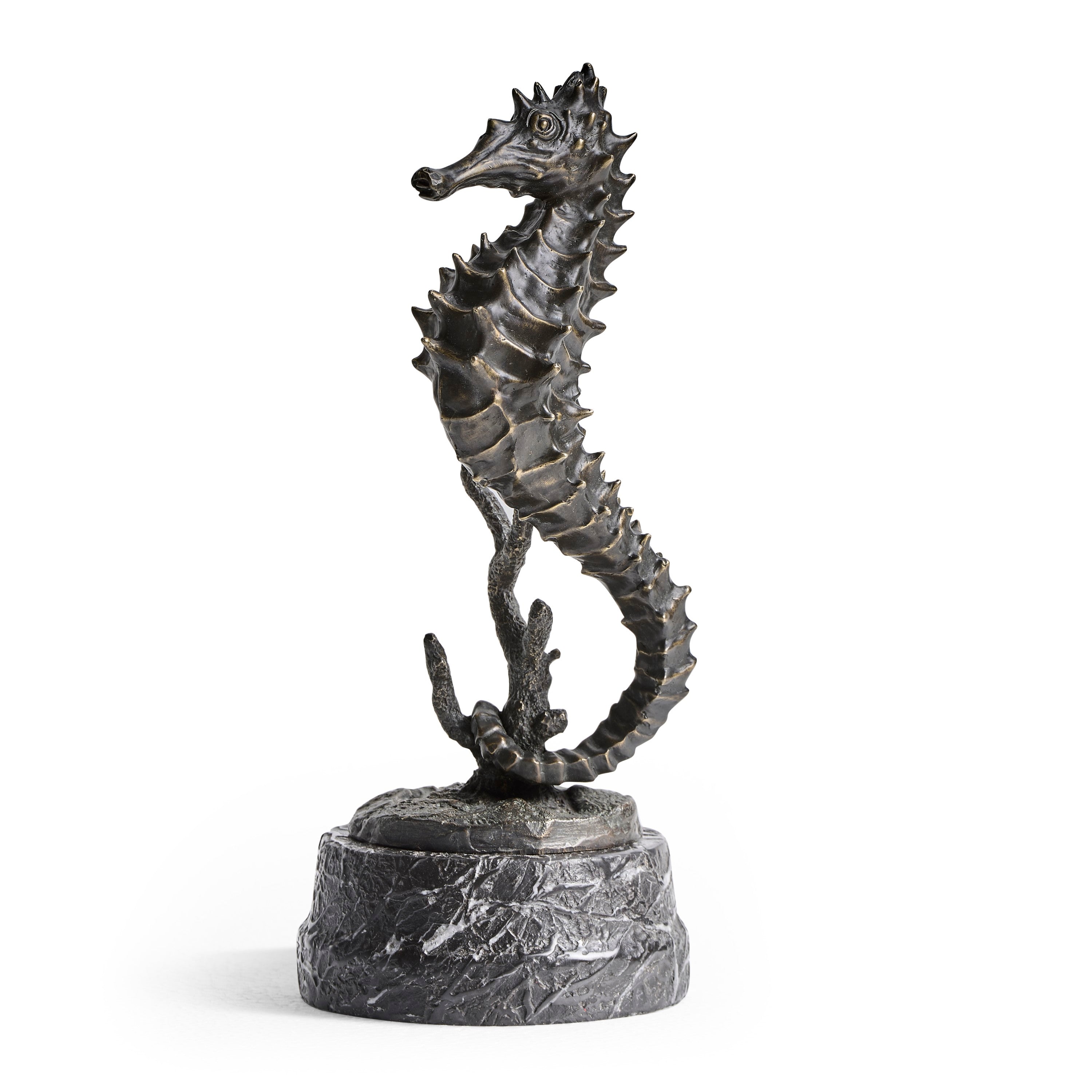Jonathan Charles Antique Dark Bronze Seashorse Statue