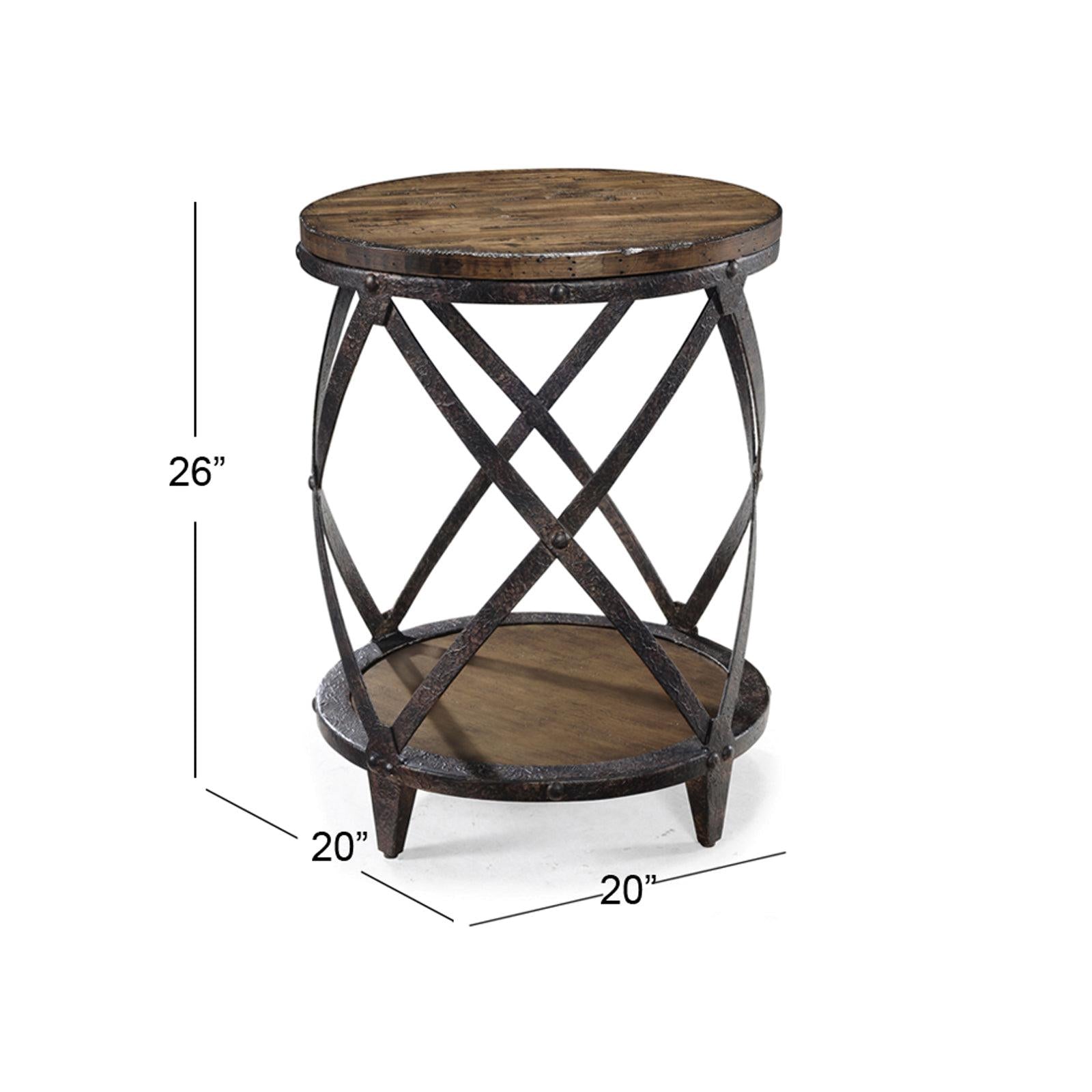 Magnussen Home Pinebrook Distressed Natural Pine Round Accent Table