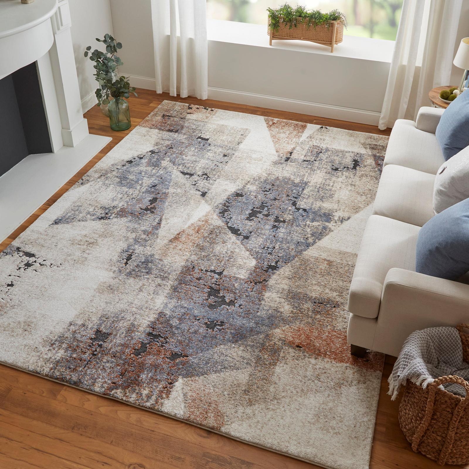 Feizy Gilmore 39MKF Modern Color Block, Blue/Ivory/Taupe, Rug