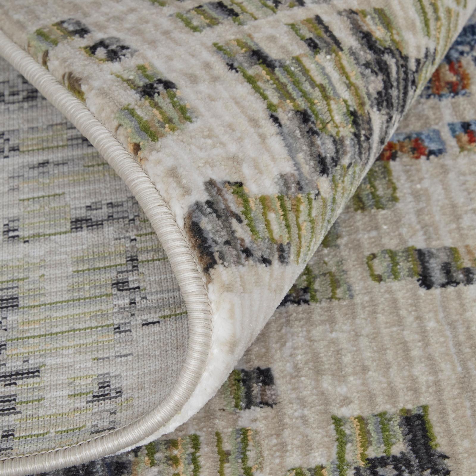 Feizy Sonora 39NVF Modern Abstract Rug in Ivory/Green/Blue