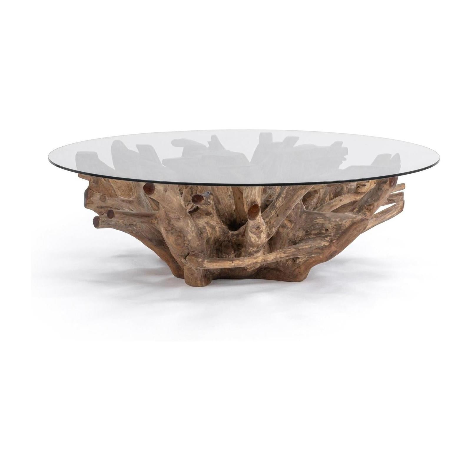 Classic Home Willow Teak Root/Glass Round Coffee Table