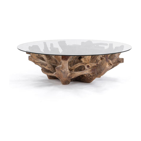 Classic Home Willow Teak Root/Glass Round Coffee Table