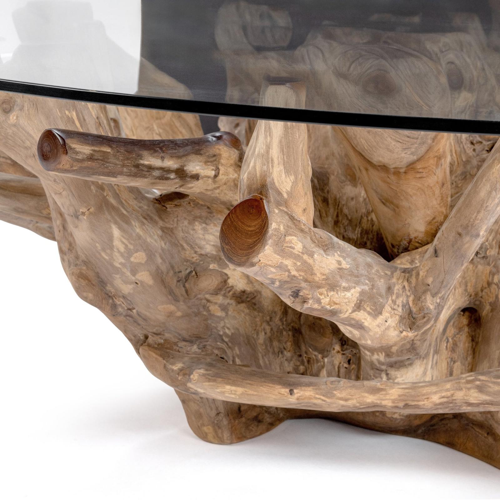 Classic Home Willow Teak Root/Glass Round Coffee Table