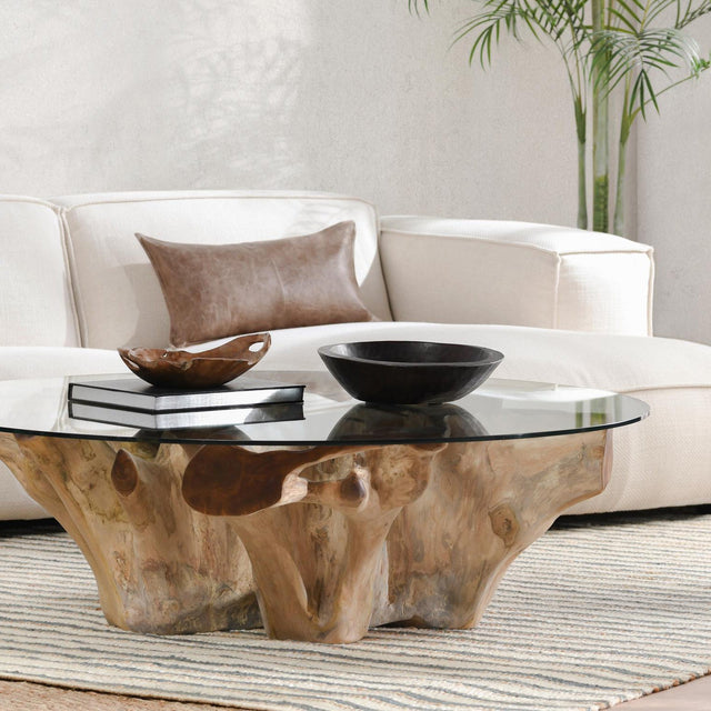 Classic Home Willow Teak Root/Glass Round Coffee Table