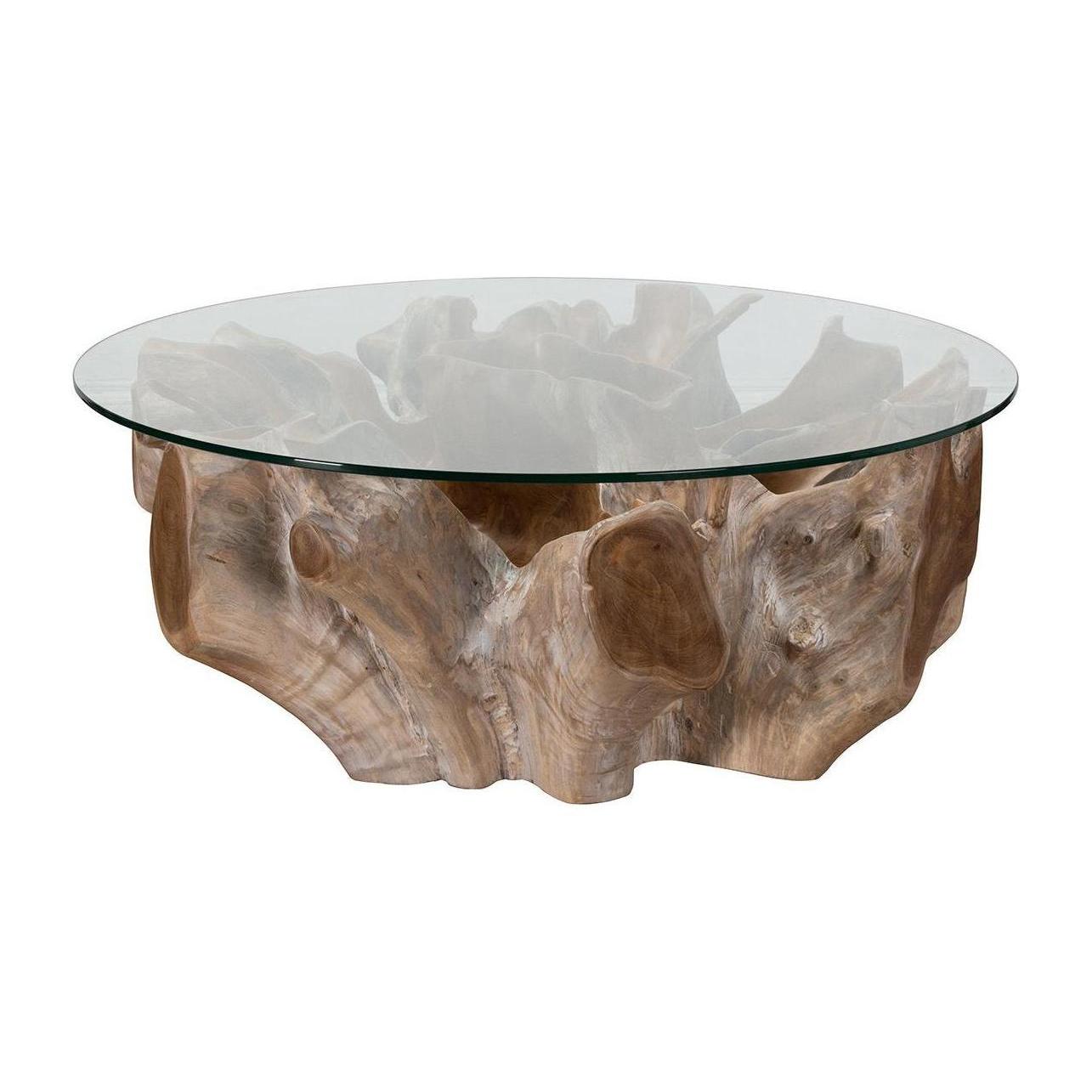 Classic Home Hailey Teak Root/Glass Round Coffee Table