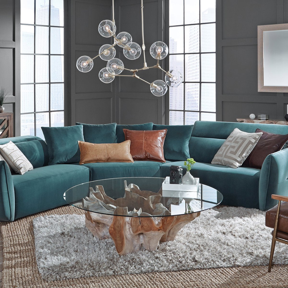Classic Home Hailey Teak Root/Glass Round Coffee Table