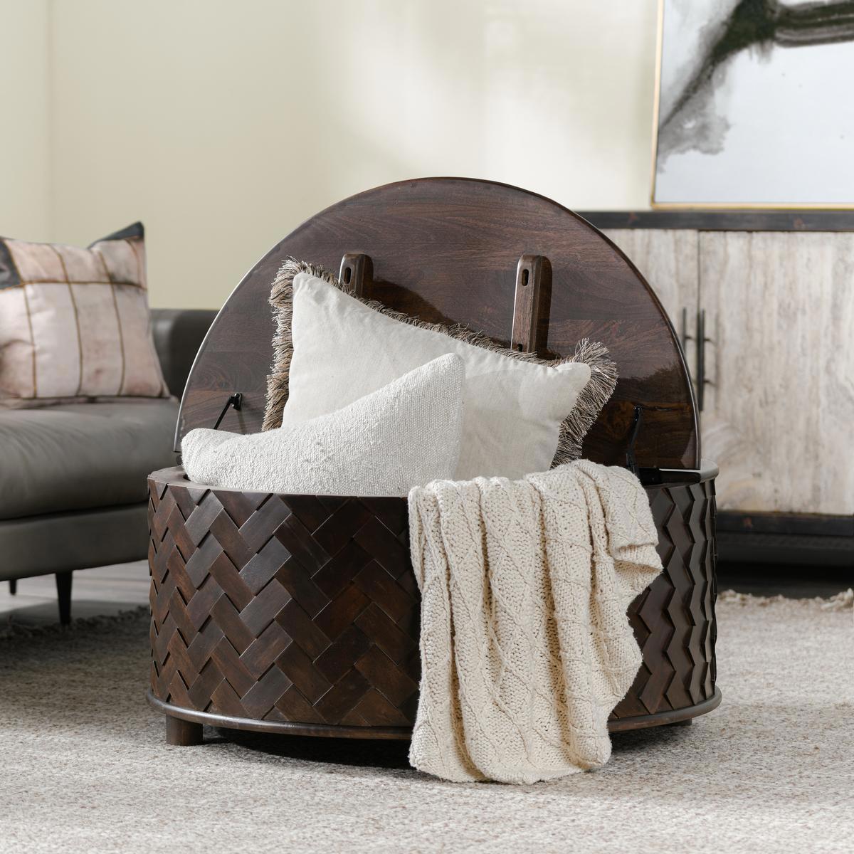 Classic Home Shira Solid Wood Round Storage Coffee Table