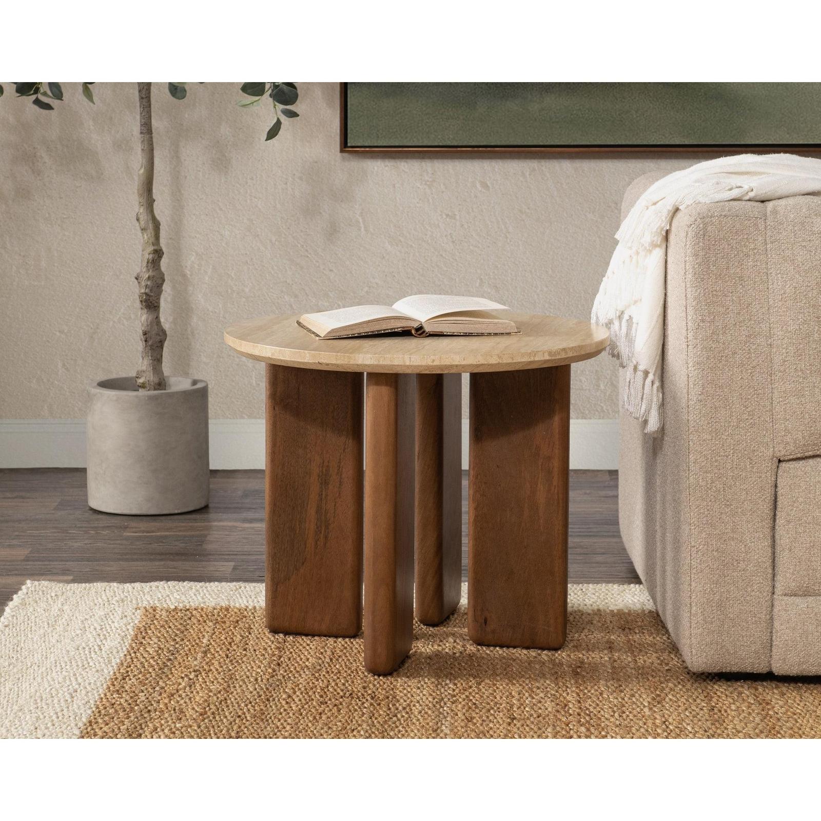 Classic Home Idella Travertine Round End Table