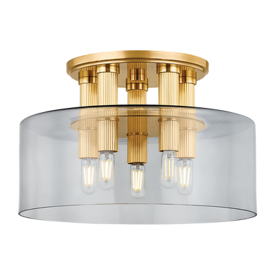 Hudson Valley Lighting Crystler 5 Light 15 inch Aged Brass Flush Mount Ceiling Light
