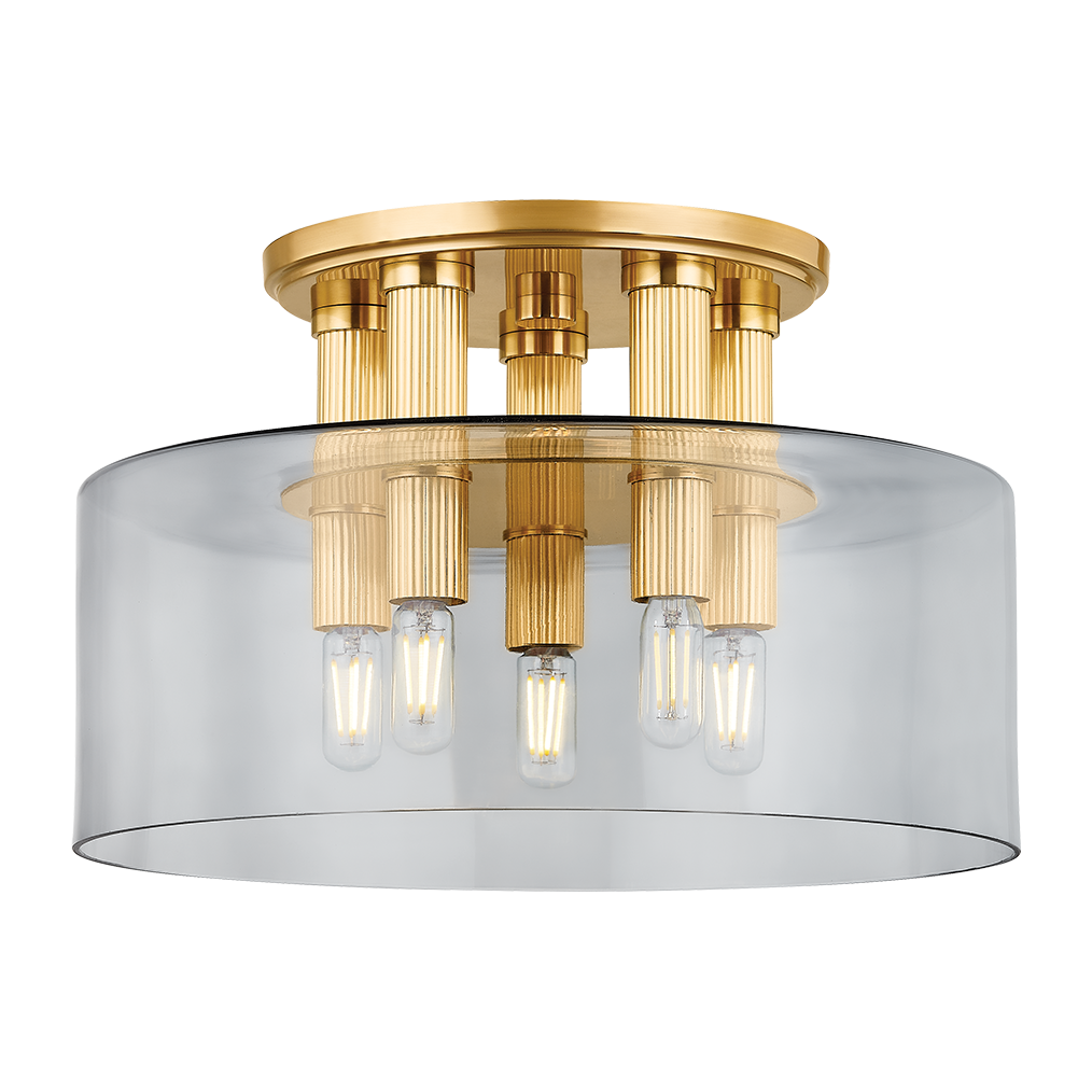 Hudson Valley Lighting Crystler 5 Light 15 inch Aged Brass Flush Mount Ceiling Light