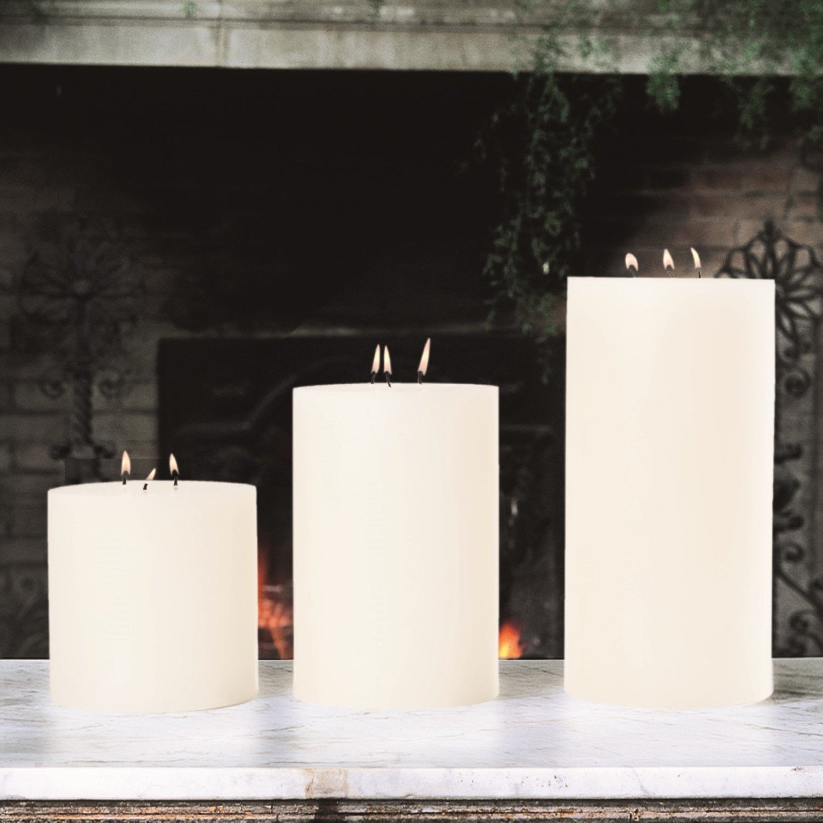 Global Views Unscented Wick Pillar Candle Set of 3