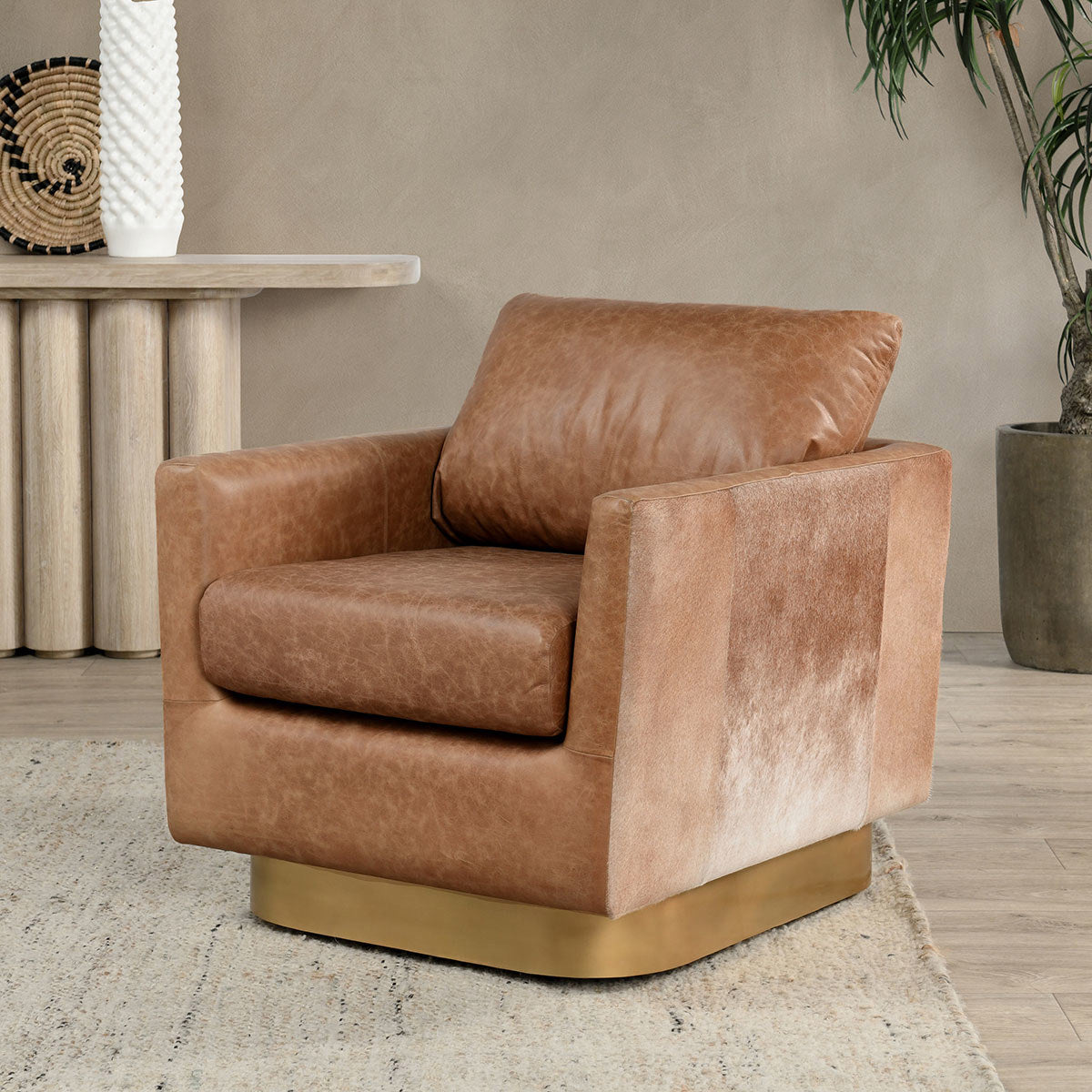 Classic Home Lathe Leather/Hide Accent Chair