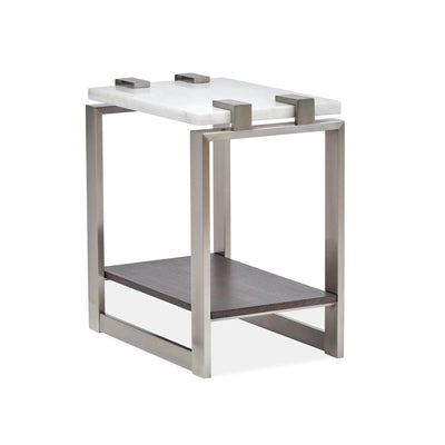Magnussen Home Paradox Pearl White And Roasted Almond And Brushed Platinum Rectangular Accent Table