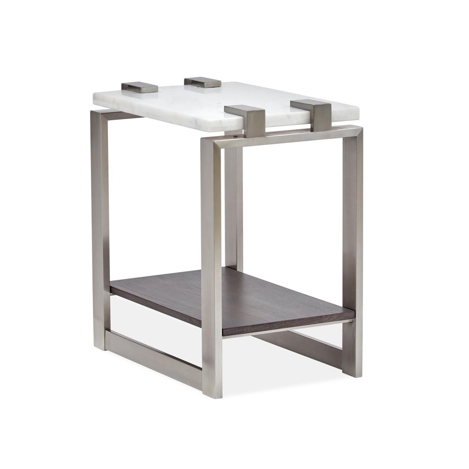 Magnussen Home Paradox Pearl White And Roasted Almond And Brushed Platinum Rectangular Accent Table