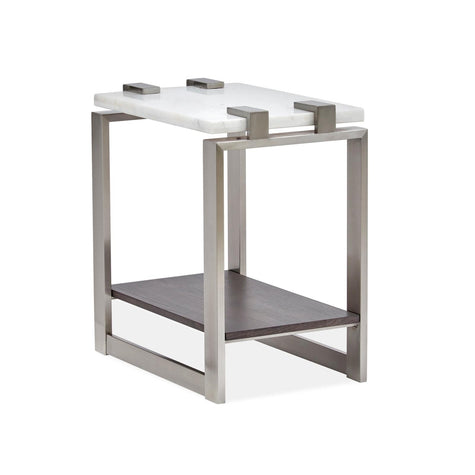 Magnussen Home Paradox Pearl White And Roasted Almond And Brushed Platinum Rectangular Accent Table