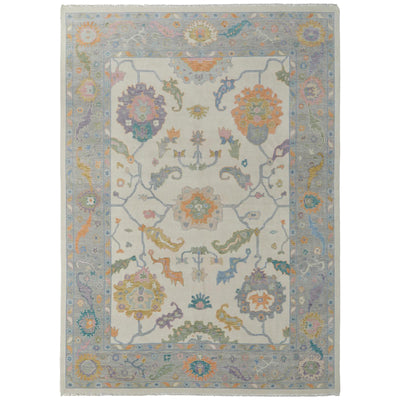 Feizy Karina 69G9F Transitional Floral & Botanical Rug in Ivory/Orange/Blue