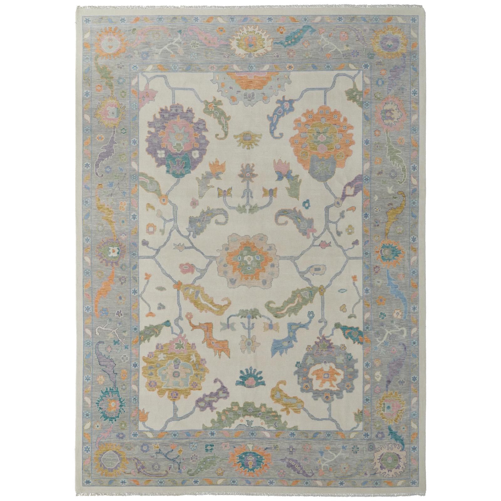 Feizy Karina 69G9F Transitional Floral & Botanical Rug in Ivory/Orange/Blue