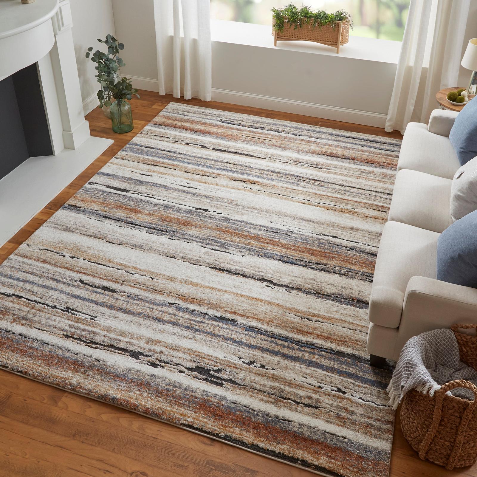 Feizy Gilmore 39MQF Modern Stripes, Ivory/Orange/Gray, Rug