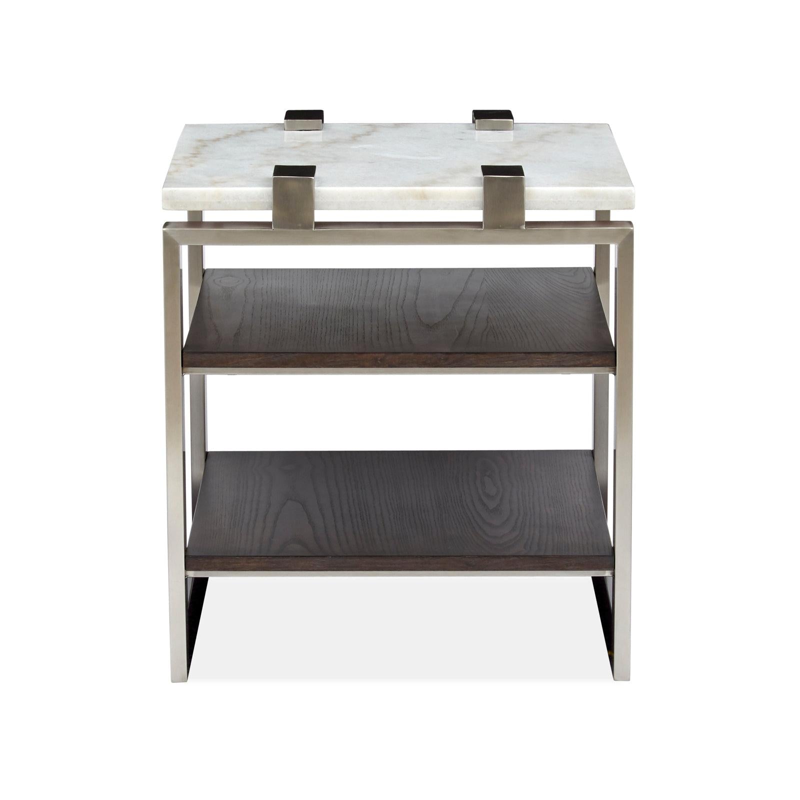 Magnussen Home Paradox Pearl White And Roasted Almond And Brushed Platinum Rectangular End Table