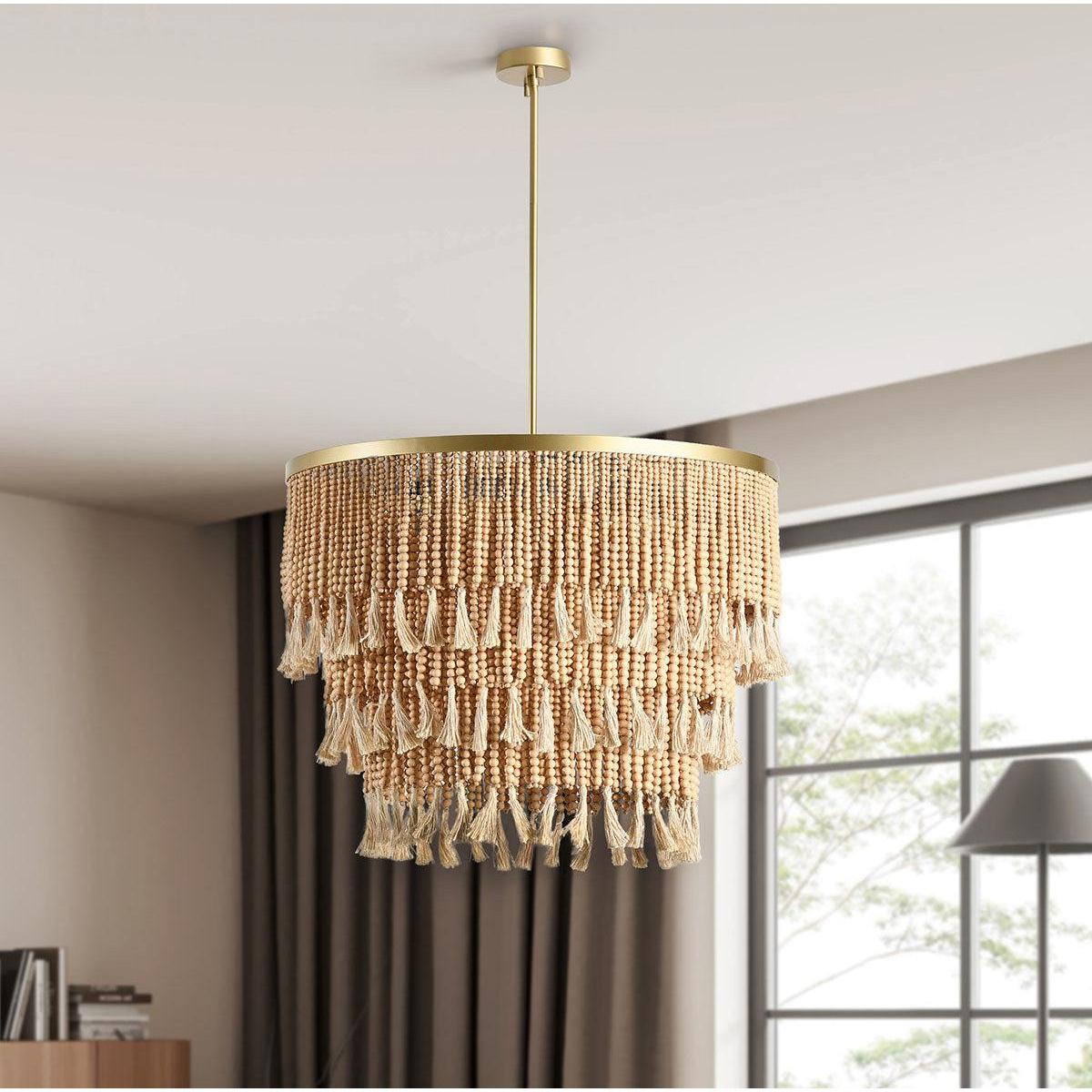 Classic Home Brittany Wood Beaded Round Chandelier Clearance