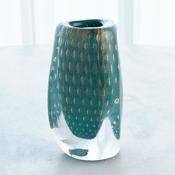 Global Views Triangular Bubbled Vase - GreenAzure