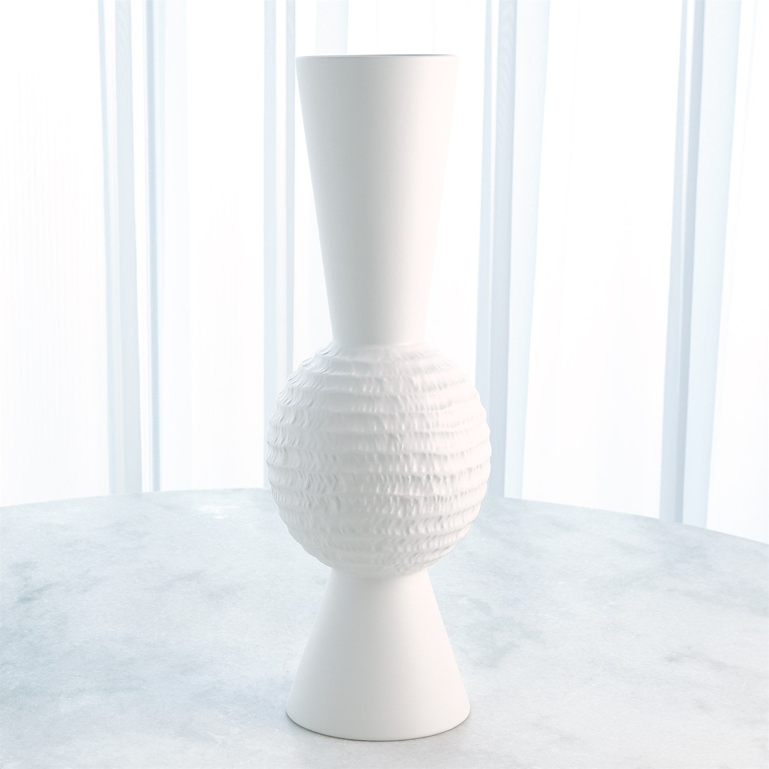 Global Views Matte White Chiseled Orb Vase