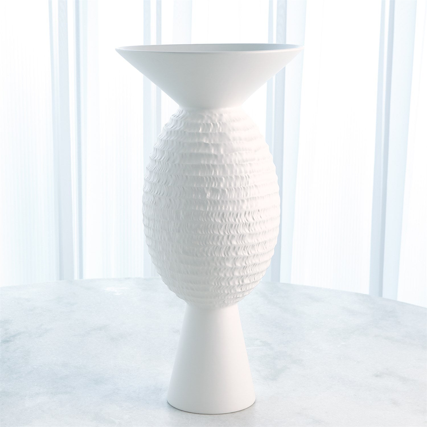 Global Views Matte White Chiseled Orb Vase
