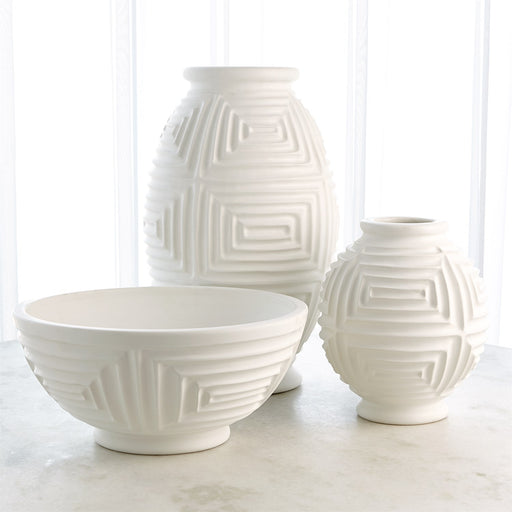 Global Views Maze Vases & Bowl - Matte White