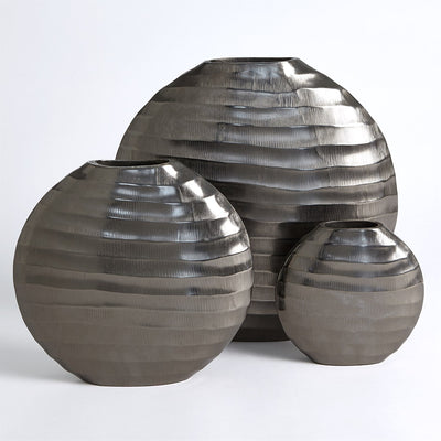 Global Views Black Nickel Chased Oval Vase
