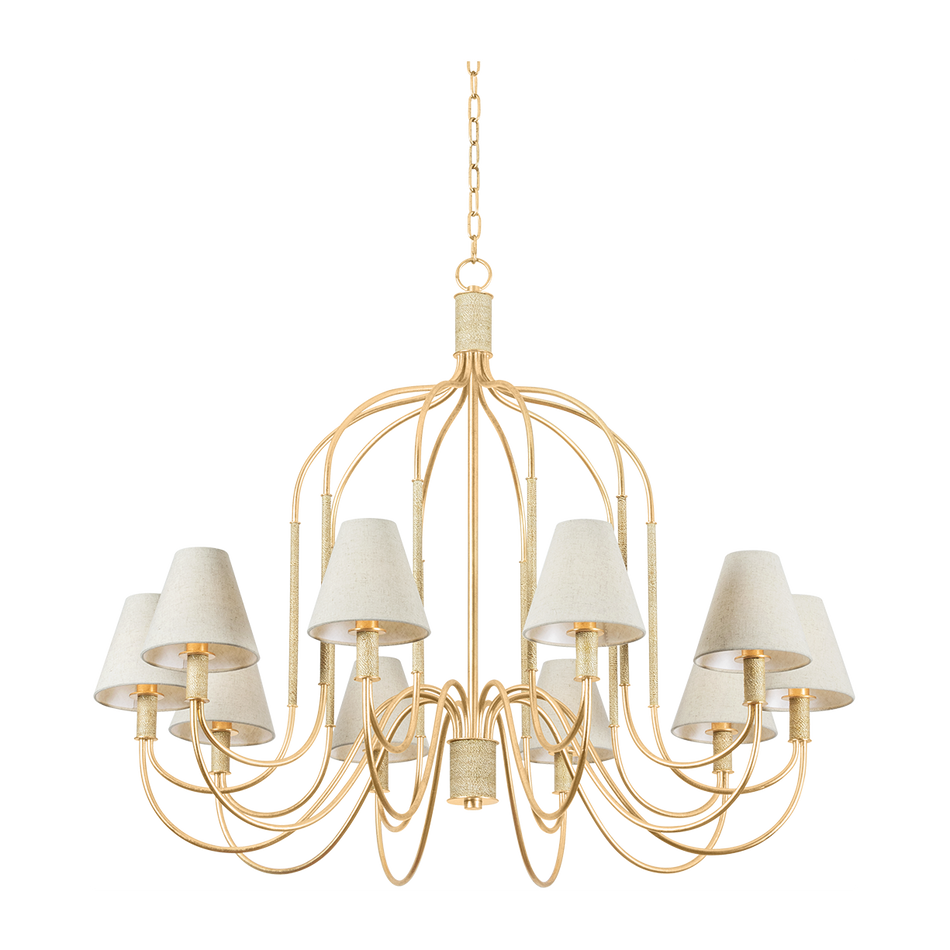 Hudson Valley Lighting Warrensburg 10 Light 44 inch Vintage Gold Leaf Chandelier Ceiling Light