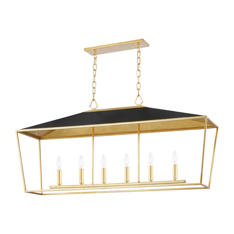 Hudson Valley Lighting Paxton 6 Light 48 inch Gold Leaf/Black Island Light Ceiling Light