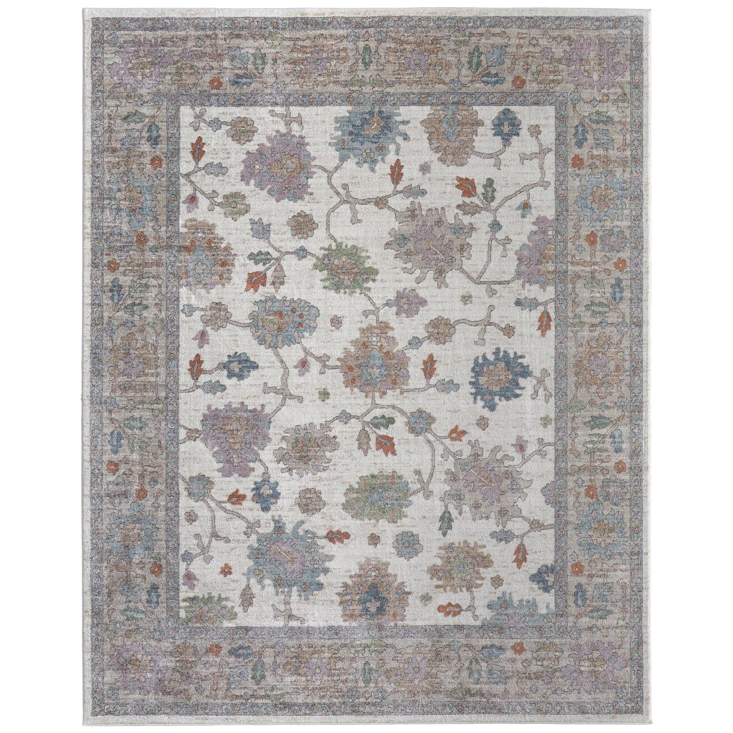 Feizy Dartmouth 39QJF Transitional Floral & Botanical Rug in Ivory/Brown/Blue