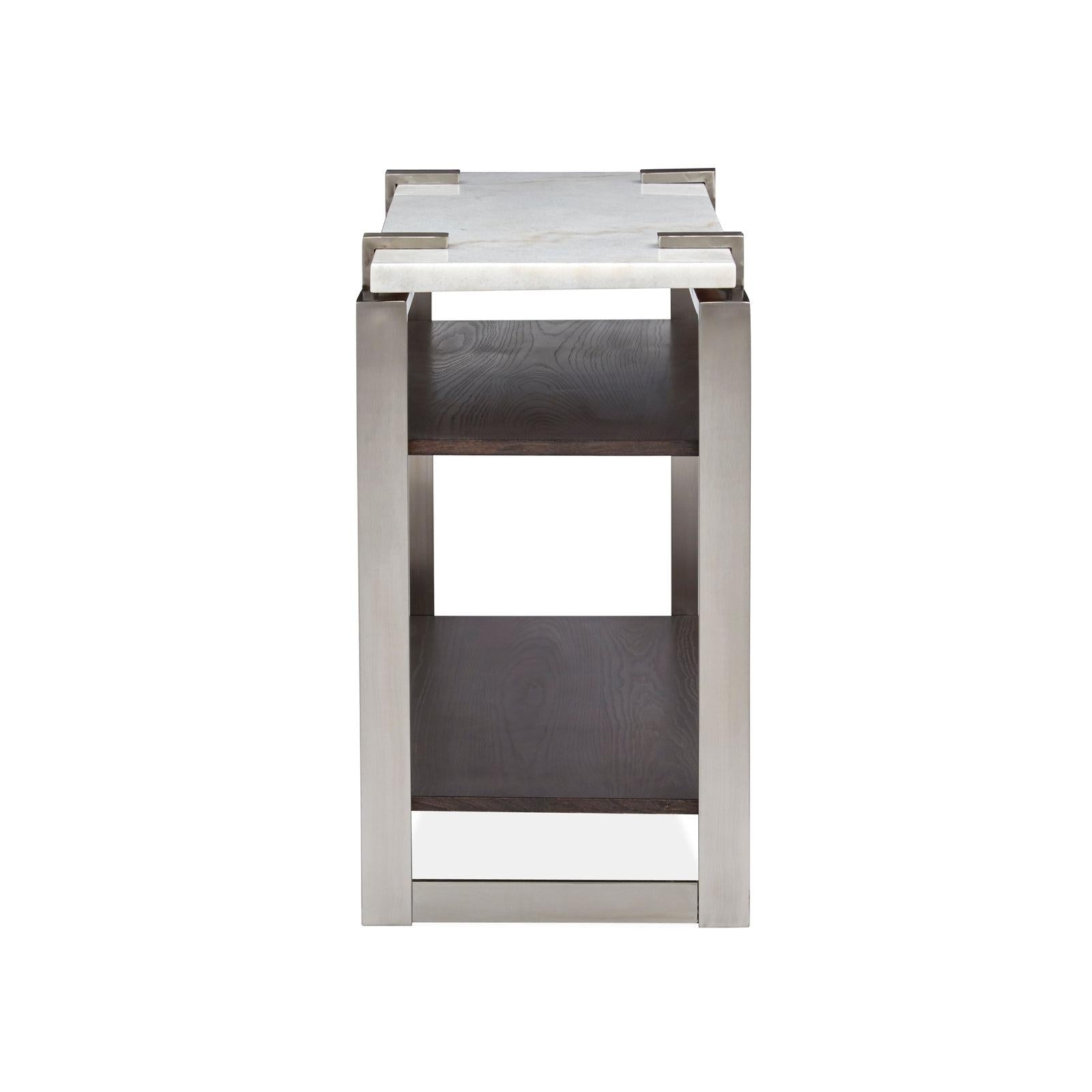 Magnussen Home Paradox Pearl White And Roasted Almond And Brushed Platinum Rectangular Sofa Table