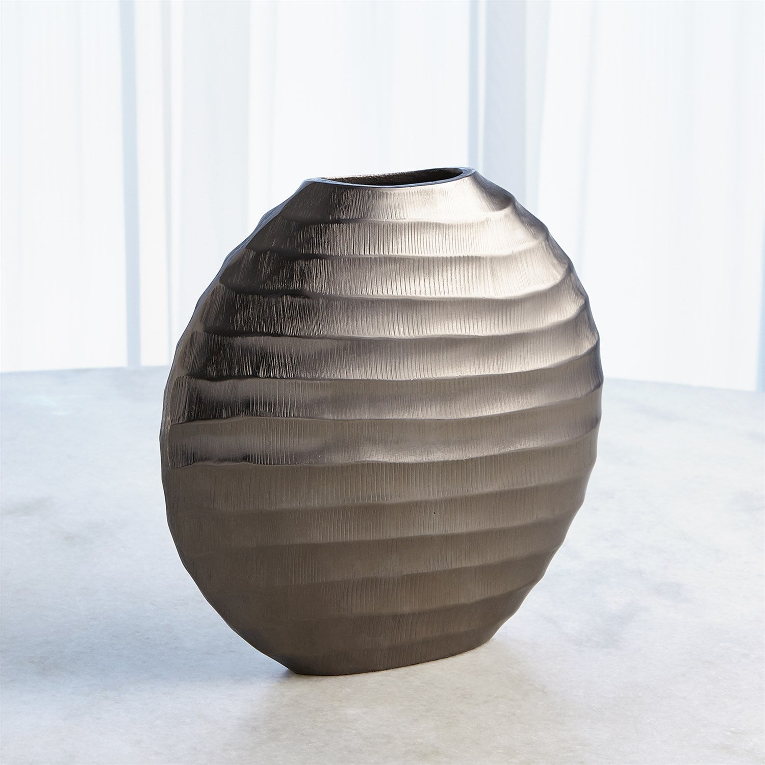 Global Views Black Nickel Chased Oval Vase