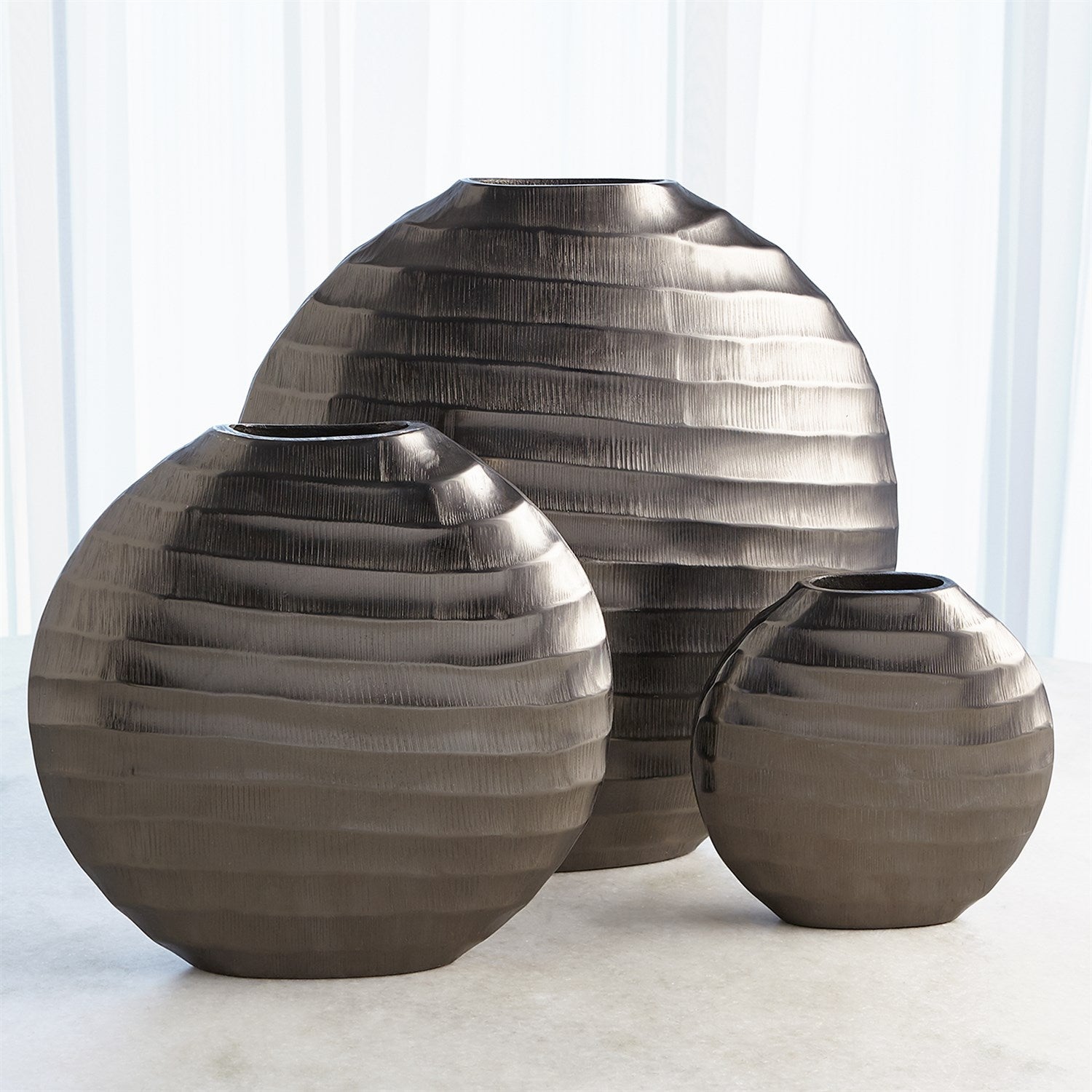 Global Views Black Nickel Chased Oval Vase