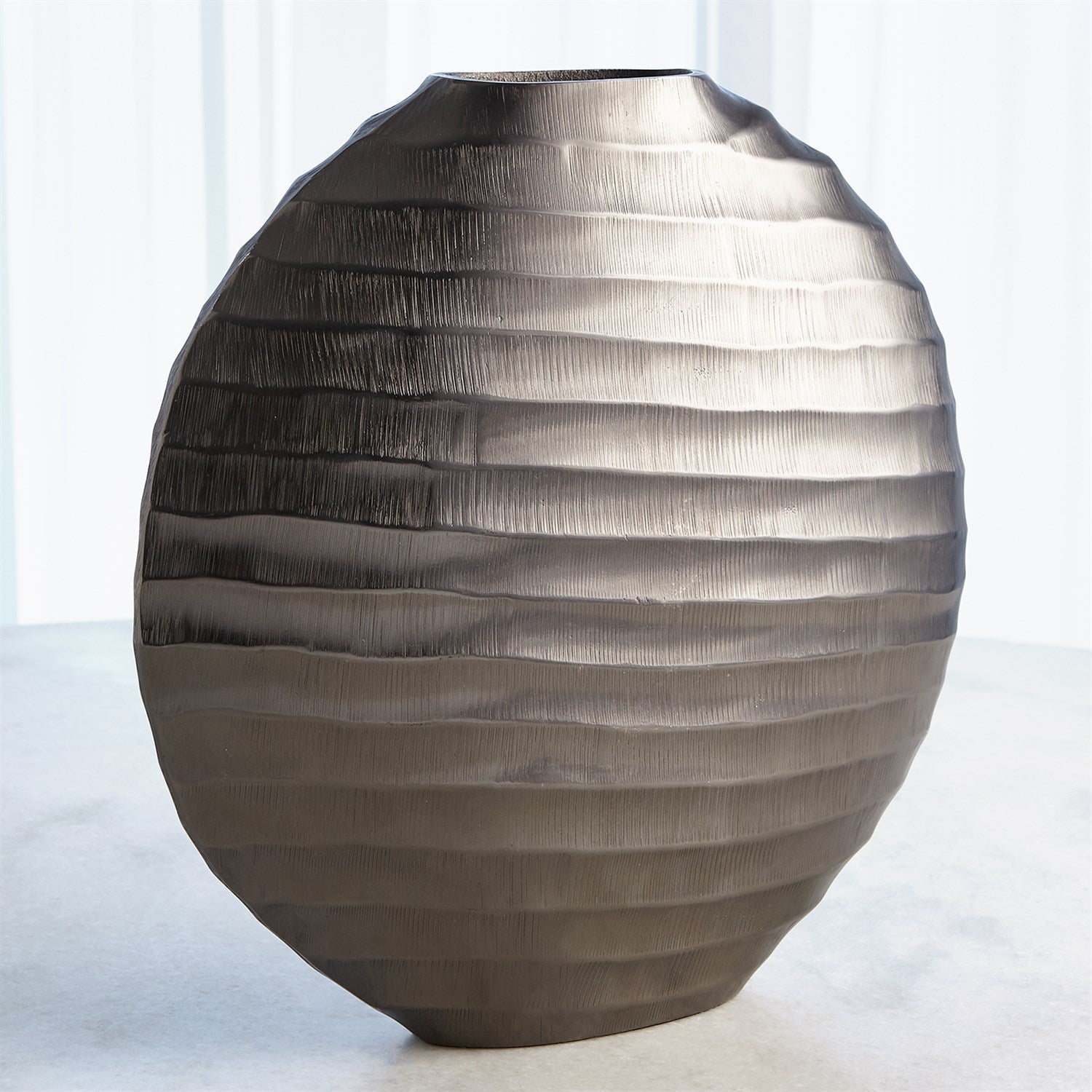 Global Views Black Nickel Chased Oval Vase