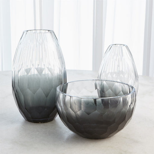 Global Views Prism Vases & Bowl - Grey