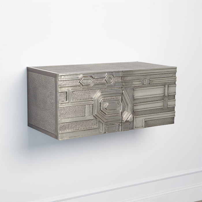 Global Views Abstract Block Cabinet with Floating Shelf - Silver