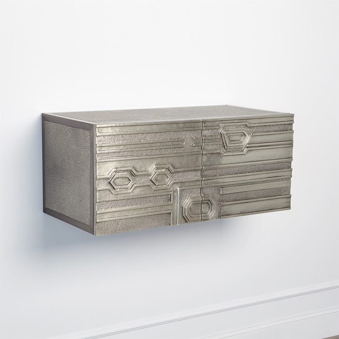 Global Views Abstract Block Cabinet with Floating Shelf - Silver