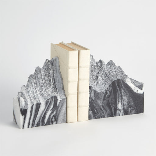 Global Views Mountain Summit Bookends - Black Marble - Set of 2