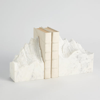 Global Views Mountain Summit Bookends - White Marble - Set of 2