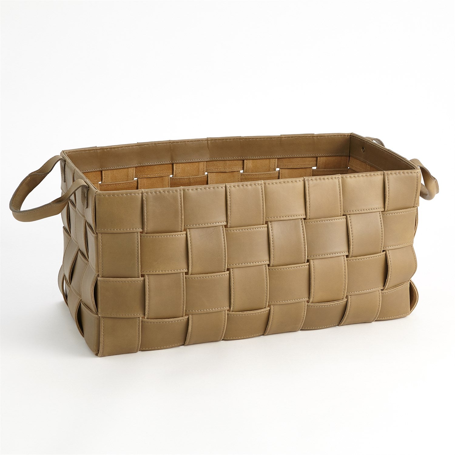 Global Views Putty Soft Woven Leather Basket