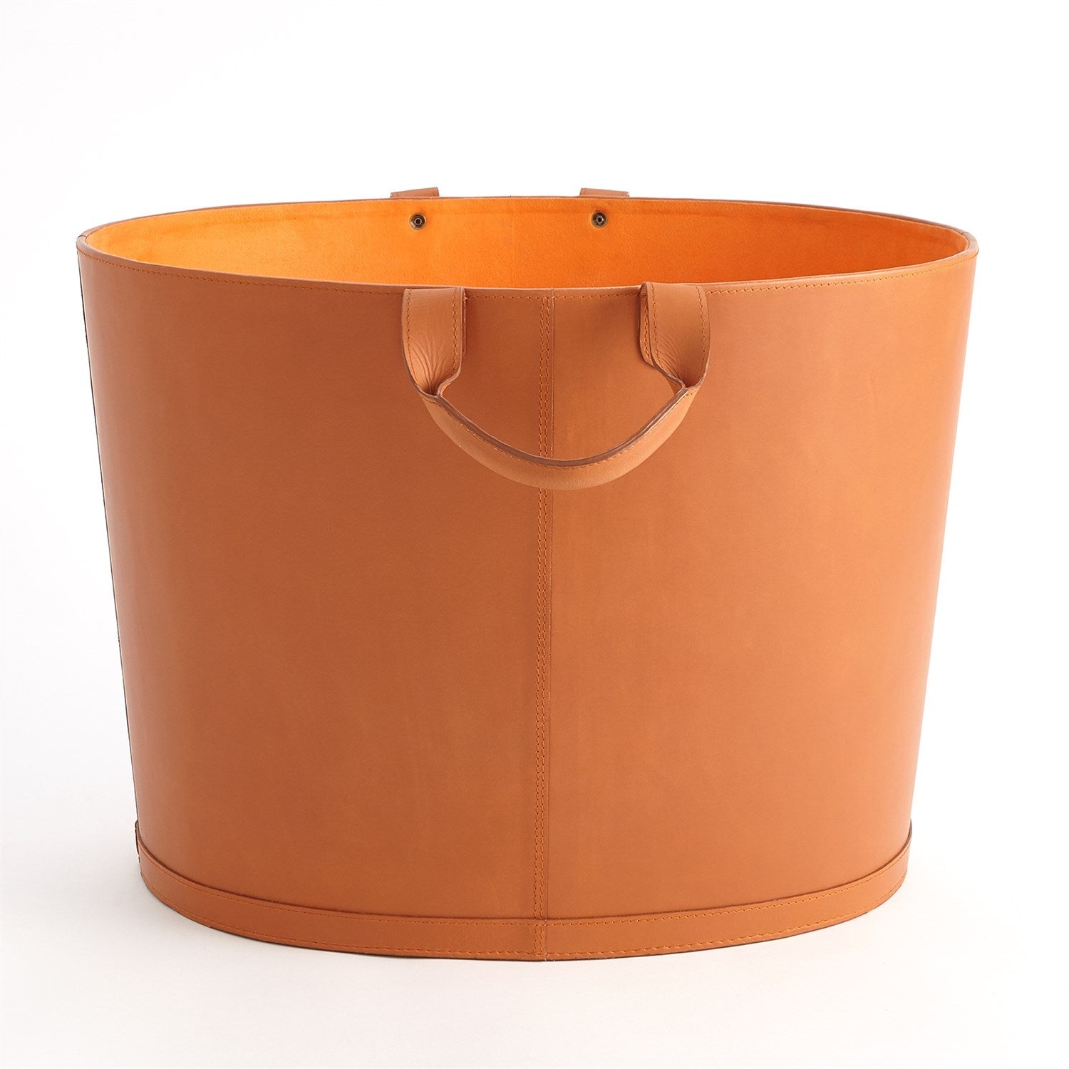 Global Views Orange Oversized Oval Leather Basket