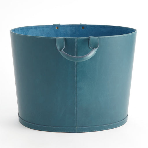 Global Views Oversized Oval Leather Basket - Azure
