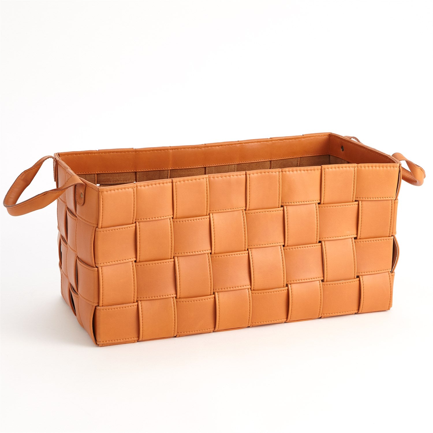 Global Views Orange Soft Woven Leather Basket